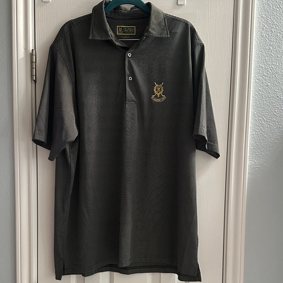 St. Andrews Links Tartan Striped Performance Polo Black Yellow Casual Golf Large - Picture 1 of 7
